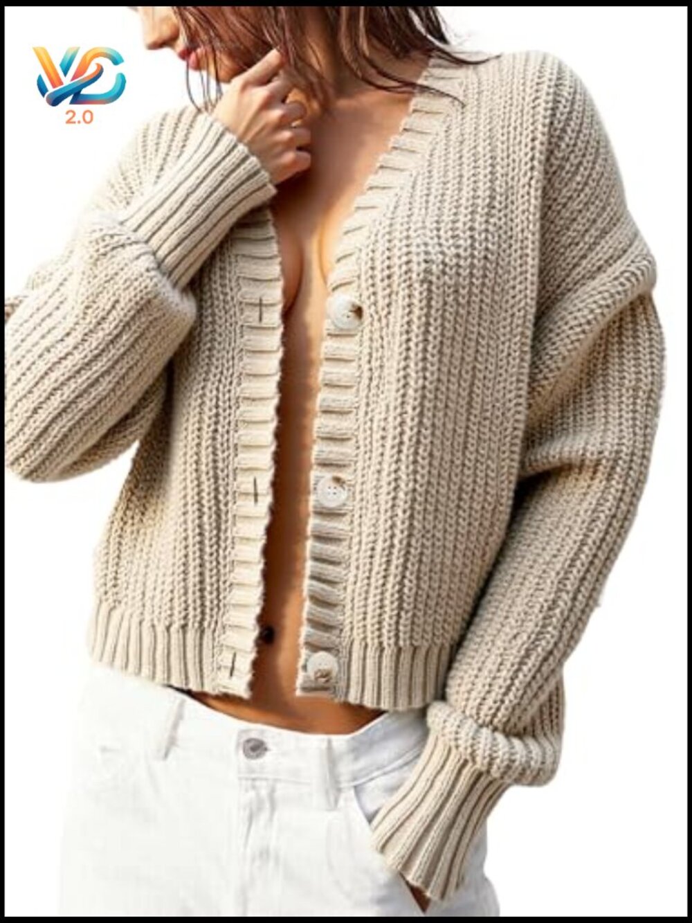 Chunky Knit Cardigan Waffle Texture Oversized V Neck Long Sleeve Fall Winter - Picture 5 of 6